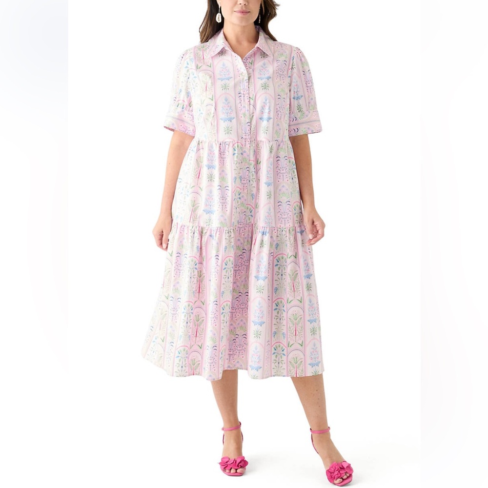 Crown & Ivy Pink Short Sleeve Printed Shirtdress Size 1X